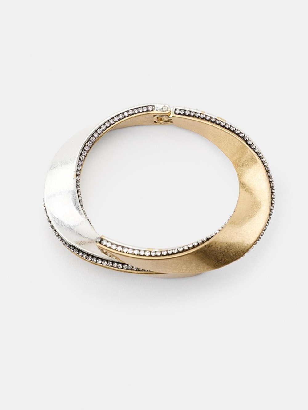 Zara Gold and Silver Tone Hinged Cuff Bracelet with Crystal Trim - Picture 2 of 7
